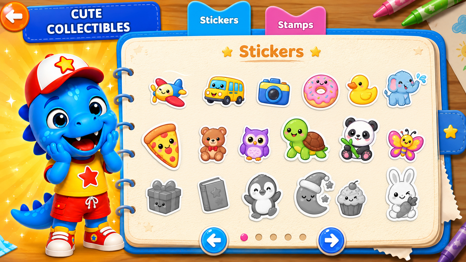 Stickers and stamps screen